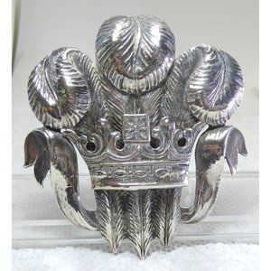 SIGNED CINI Sterling Silver Prince Of Wales Crown & Feathers Brooch